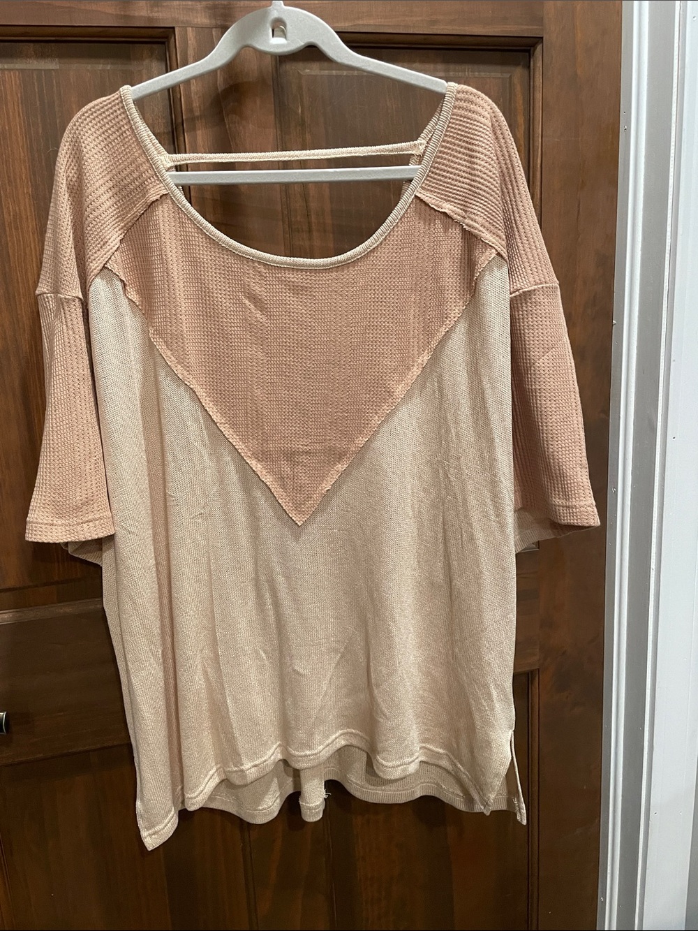 POL Two-Tone Waffle Knit Tunic in Blush Brown and Beige
